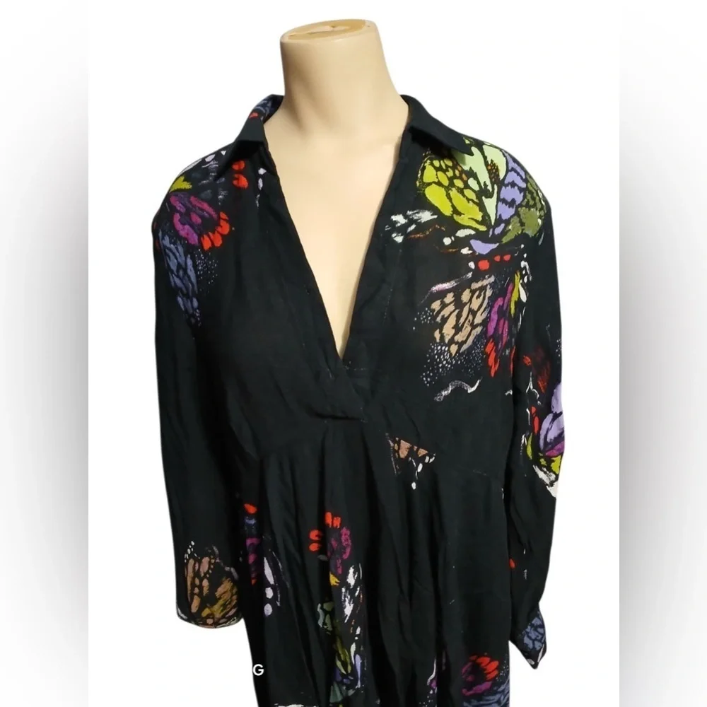 Free People Field Of Butterflies Printed Hi-Low Tunic Black Size S - Picture 12 of 16